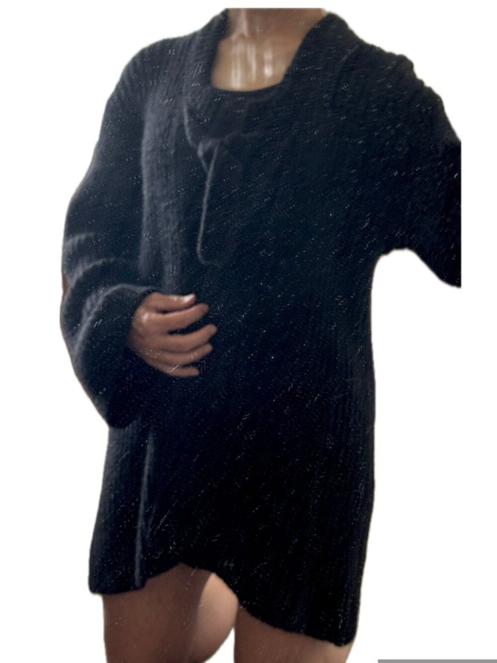 Higbees Dept Store Black Cardigan Open Front w/ Tie Sz L Vintage Italy RARE